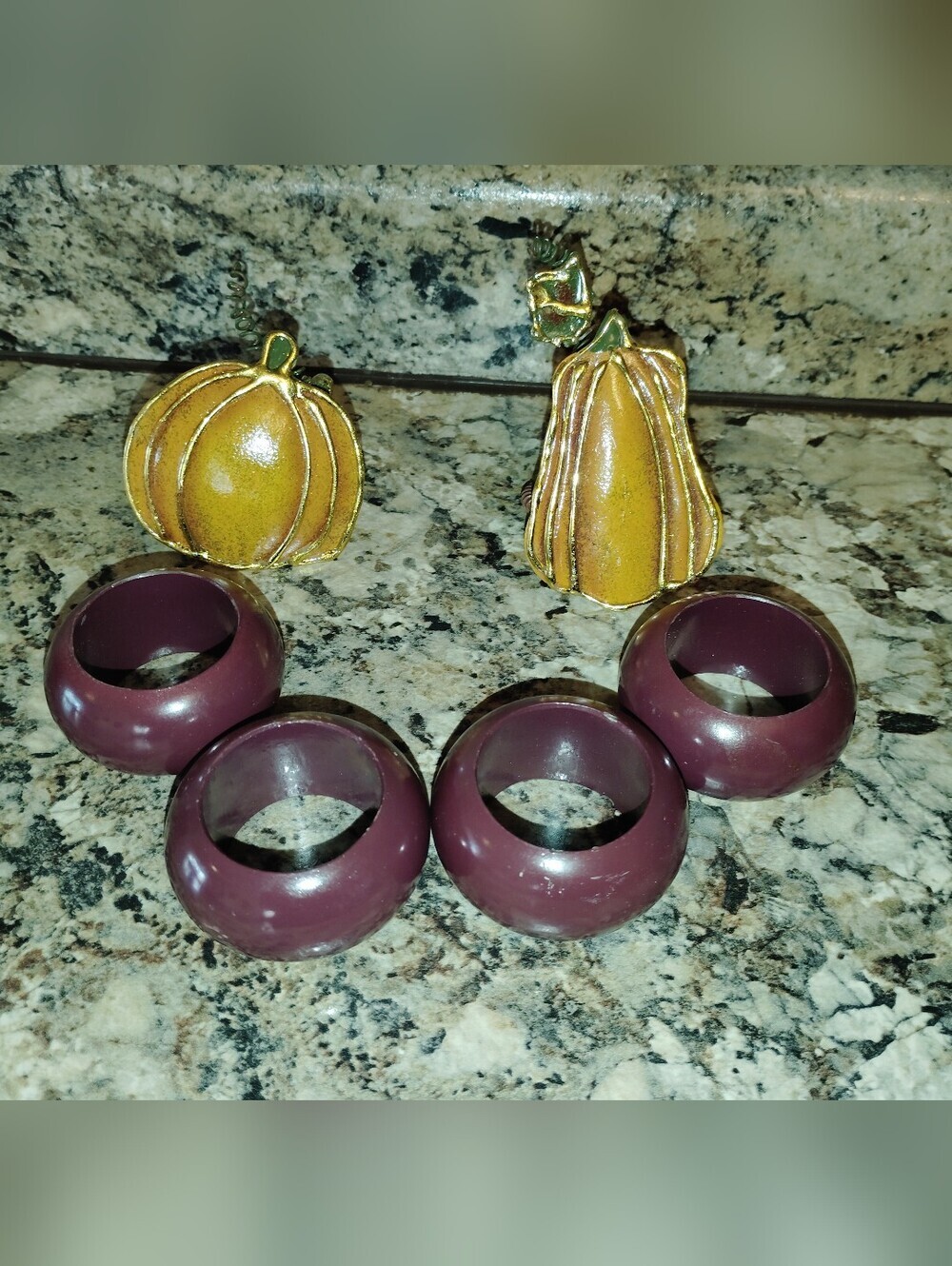 Gold Pumpkin Pendant Necklace with Plum Resin Bracelet Set